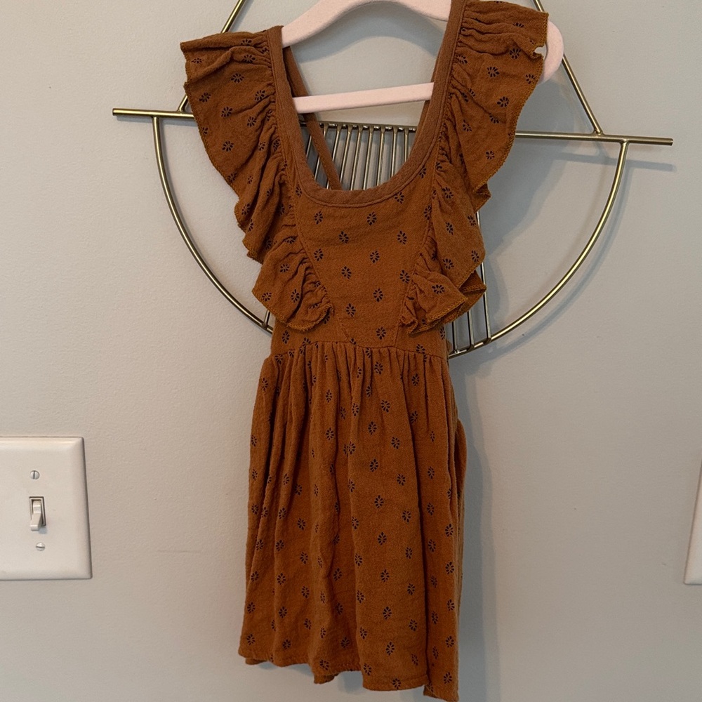 Brown Ruffled Dress with Floral Pattern